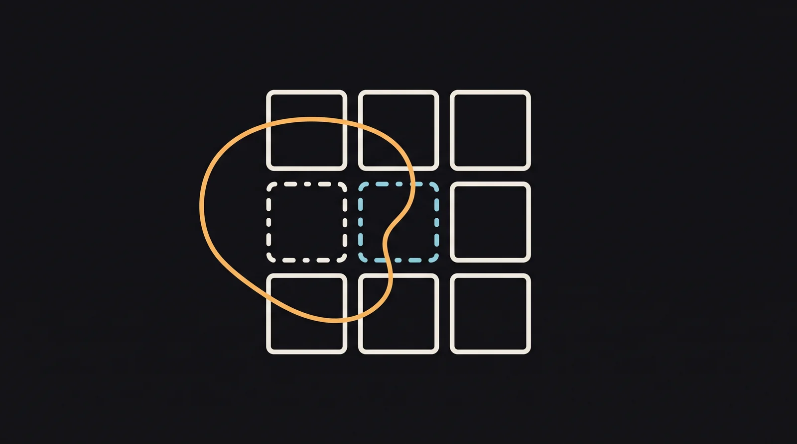 A rigid grid of identical squares with one whole, irregular gold shape refusing to fit inside any of them.